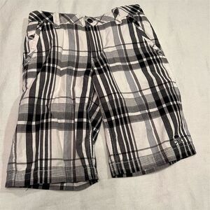 Tony Hawk Boys Black Plaid Chino Shorts Size 12‎ Flat Front skate surf